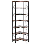 VEVOR 7 Tier Corner Bookshelf, 79 Tall Corner Bookcase with Heavy Duty Metal Frame & Wooden Shelves, Black
