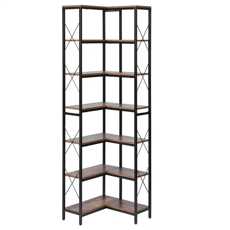 VEVOR 7 Tier Corner Bookshelf, 79 Tall Corner Bookcase with Heavy Duty Metal Frame & Wooden Shelves, Black