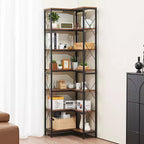 Scaffale angolare a 7 ripiani, libreria angolare alta 200 cm con struttura in metallo resistente e ripiani in legno, nero
