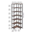 Scaffale angolare a 7 ripiani, libreria angolare alta 200 cm con struttura in metallo resistente e ripiani in legno, nero