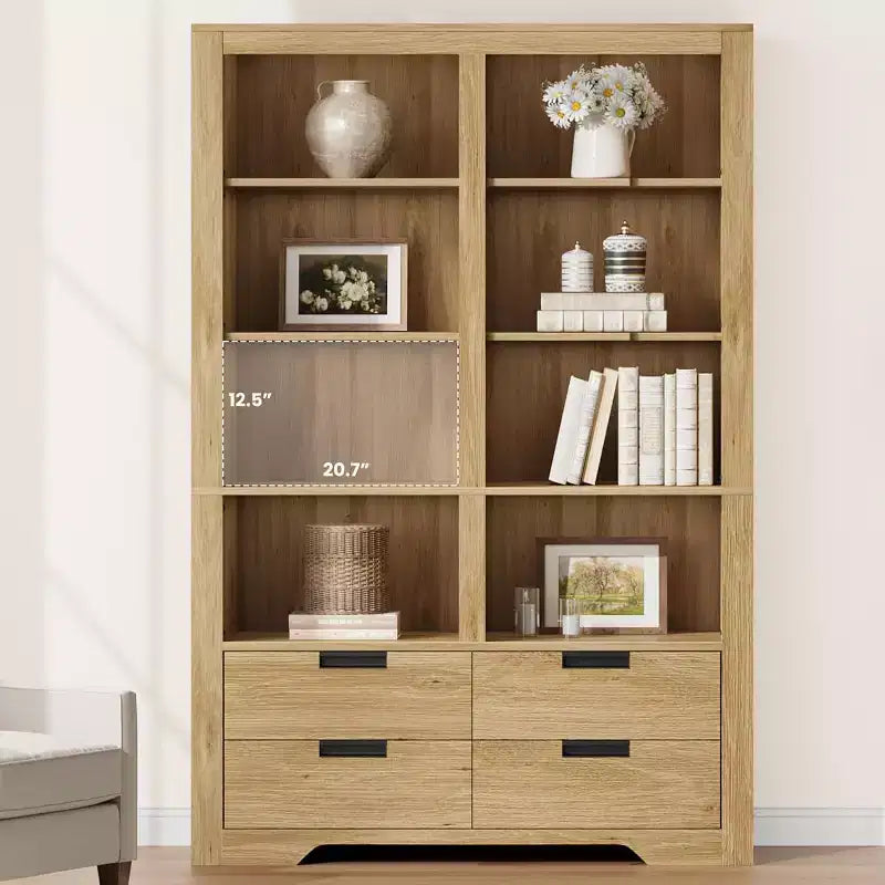 Libreria alta 72" con 4 cassetti, scaffale portaoggetti da terra in stile rustico per camera da letto, soggiorno, ufficio domestico