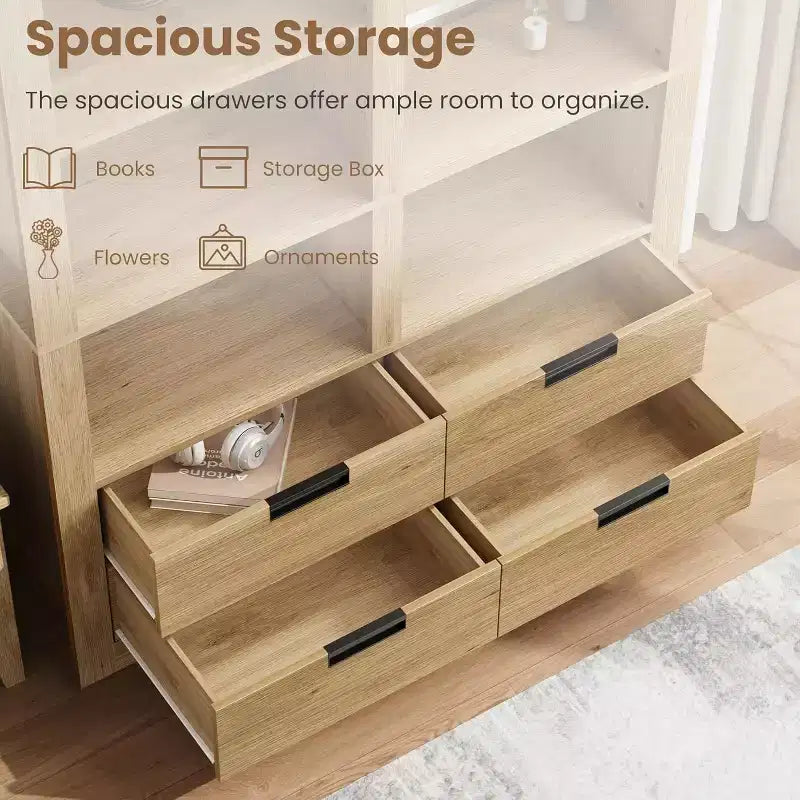 Libreria alta 72" con 4 cassetti, scaffale portaoggetti da terra in stile rustico per camera da letto, soggiorno, ufficio domestico
