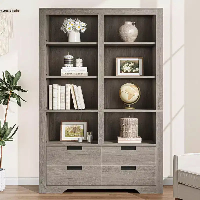 Libreria alta 72" con 4 cassetti, scaffale portaoggetti da terra in stile rustico per camera da letto, soggiorno, ufficio domestico