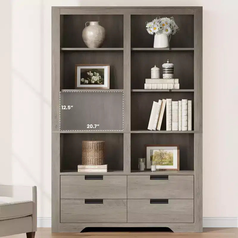 72 Tall Bookcase with 4 Drawers, Farmhouse Freestanding Storage Bookshelf for Bedroom, Living Room, Home Office