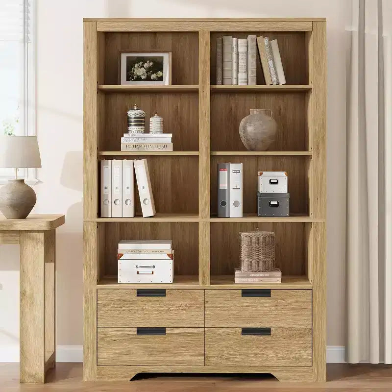 Libreria alta 72" con 4 cassetti, scaffale portaoggetti da terra in stile rustico per camera da letto, soggiorno, ufficio domestico