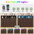 Cassettiera bianca a 8 cassetti con stazione di ricarica e luci LED, comò in legno per camera da letto, soggiorno, corridoio, ingresso