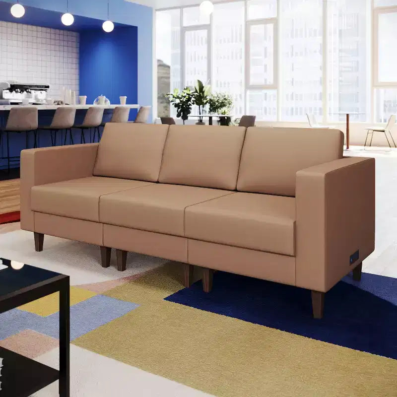 Sedia da reception modulare imbottita con gambe in noce