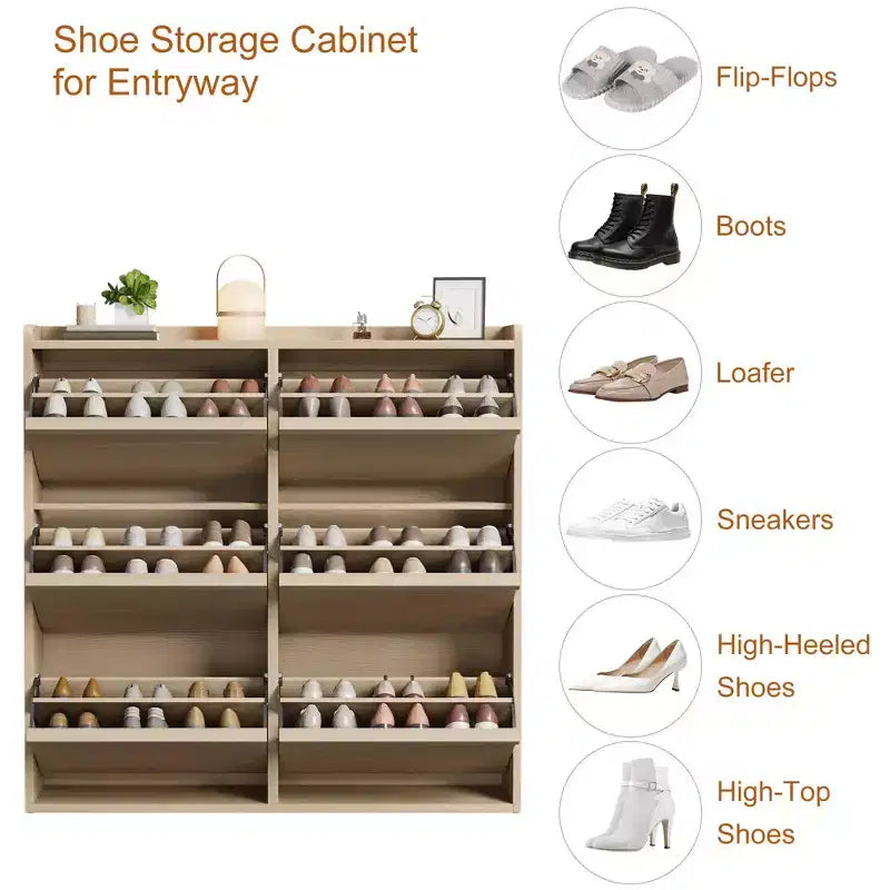 Scarpiera con 6 Cassetti a Ribalta, Organizzatore di Scarpe in Legno con Ripiano Regolabile, Porta Scarpe