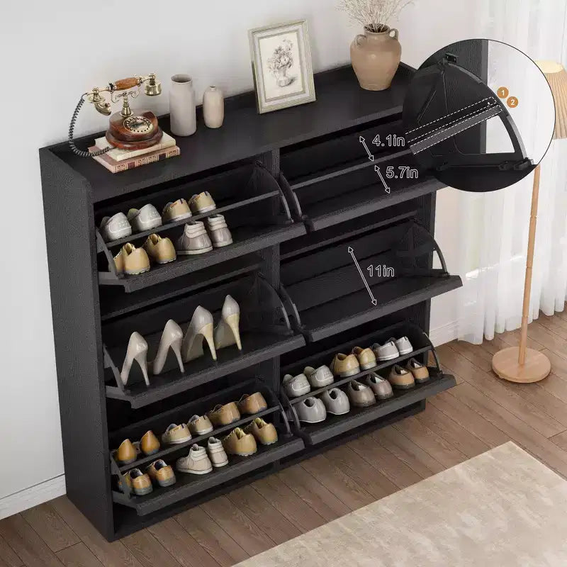 Scarpiera con 6 Cassetti a Ribalta, Organizzatore di Scarpe in Legno con Ripiano Regolabile, Porta Scarpe