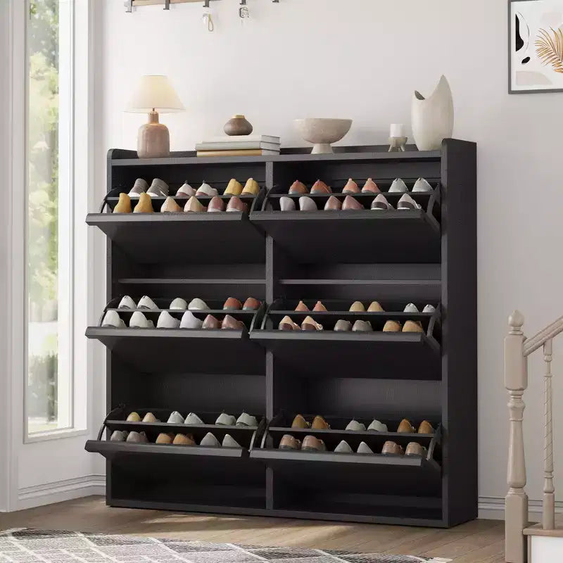 GustoWave Shoe Cabinet with 6 Flip Drawers, Wooden Shoe Organizer Cabinet with Adjustable Shelf, Shoe Storage