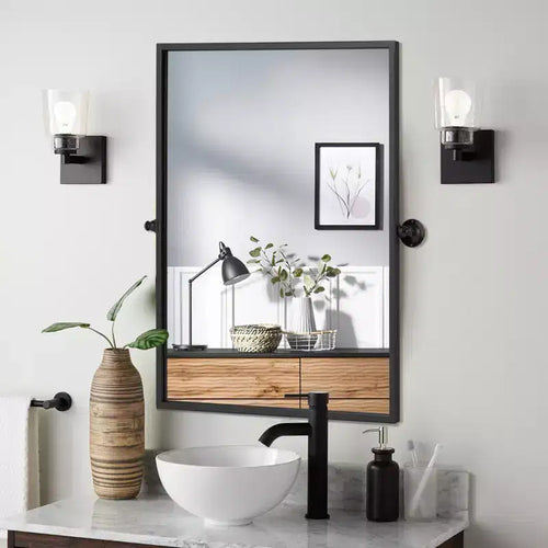 MAYEERTY 24x31in Hanging Mirror Iron Right Angle Hardware Black