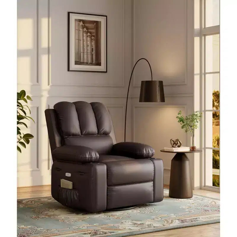 Poltrona reclinabile massaggiante, reclinabile girevole in pelle PU per soggiorno, cameretta o home theater, divano reclinabile ergonomico con portabicchieri