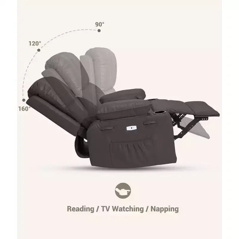 Poltrona reclinabile massaggiante, reclinabile girevole in pelle PU per soggiorno, cameretta o home theater, divano reclinabile ergonomico con portabicchieri