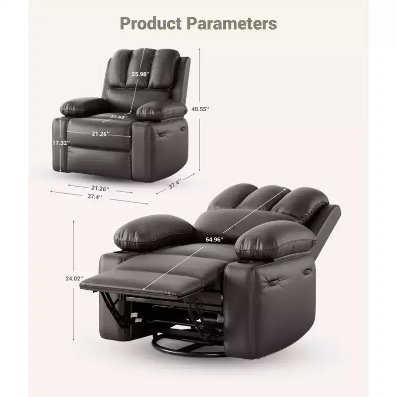 Poltrona reclinabile massaggiante, reclinabile girevole in pelle PU per soggiorno, cameretta o home theater, divano reclinabile ergonomico con portabicchieri