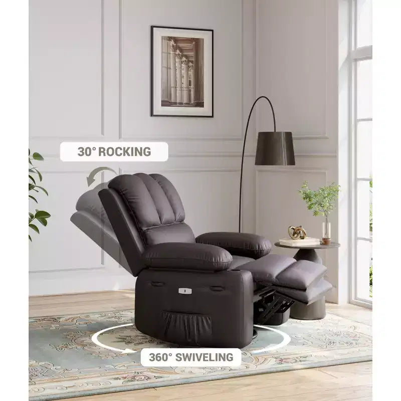 Poltrona reclinabile massaggiante, reclinabile girevole in pelle PU per soggiorno, cameretta o home theater, divano reclinabile ergonomico con portabicchieri