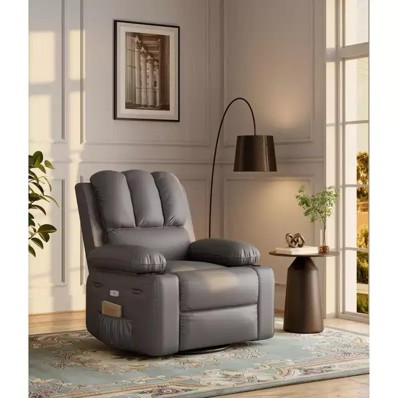 Poltrona reclinabile massaggiante, reclinabile girevole in pelle PU per soggiorno, cameretta o home theater, divano reclinabile ergonomico con portabicchieri
