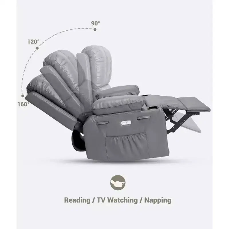 Poltrona reclinabile massaggiante, reclinabile girevole in pelle PU per soggiorno, cameretta o home theater, divano reclinabile ergonomico con portabicchieri