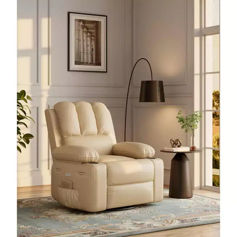 Poltrona reclinabile massaggiante, reclinabile girevole in pelle PU per soggiorno, cameretta o home theater, divano reclinabile ergonomico con portabicchieri