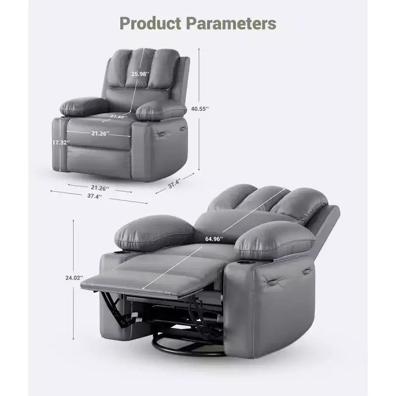 Poltrona reclinabile massaggiante, reclinabile girevole in pelle PU per soggiorno, cameretta o home theater, divano reclinabile ergonomico con portabicchieri