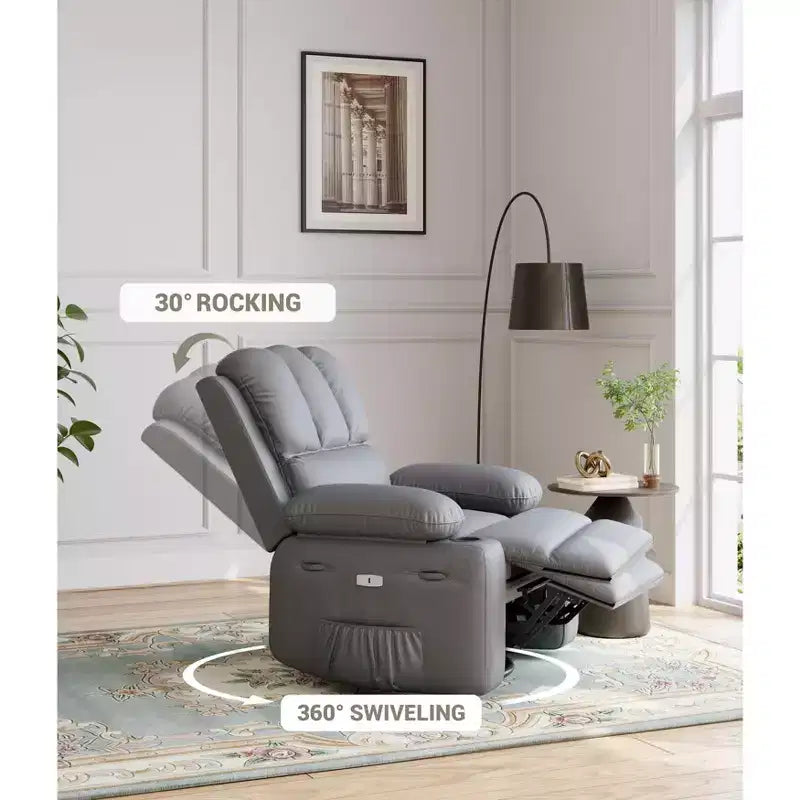 Poltrona reclinabile massaggiante, reclinabile girevole in pelle PU per soggiorno, cameretta o home theater, divano reclinabile ergonomico con portabicchieri