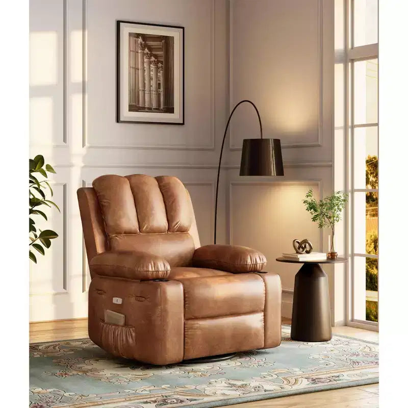 Poltrona reclinabile massaggiante, reclinabile girevole in pelle PU per soggiorno, cameretta o home theater, divano reclinabile ergonomico con portabicchieri