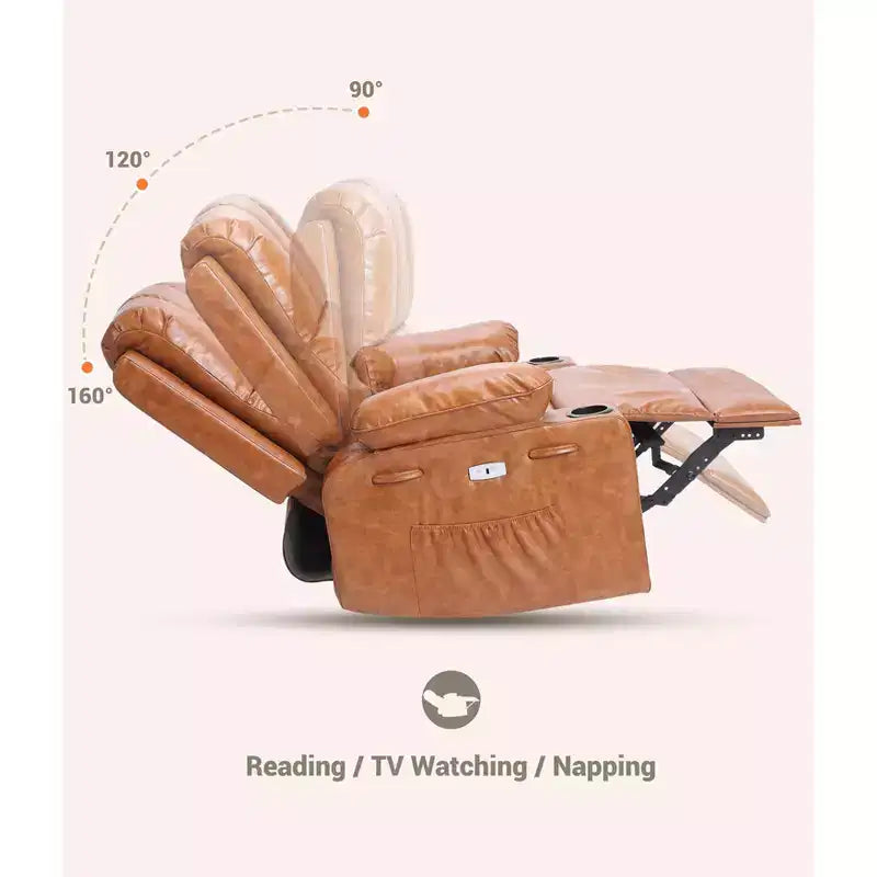 Poltrona reclinabile massaggiante, reclinabile girevole in pelle PU per soggiorno, cameretta o home theater, divano reclinabile ergonomico con portabicchieri