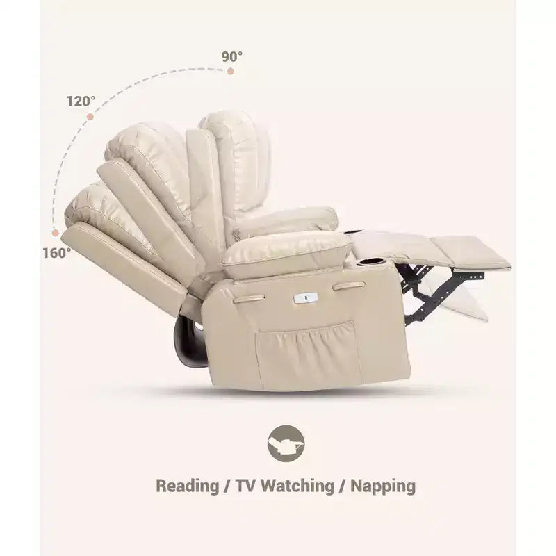Poltrona reclinabile massaggiante, reclinabile girevole in pelle PU per soggiorno, cameretta o home theater, divano reclinabile ergonomico con portabicchieri