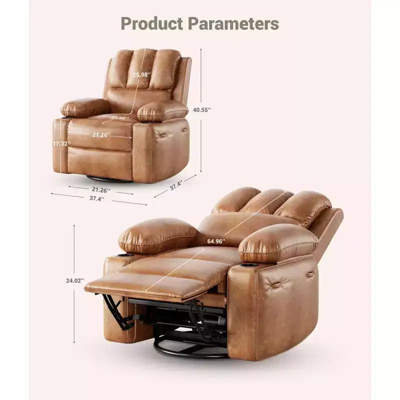 Poltrona reclinabile massaggiante, reclinabile girevole in pelle PU per soggiorno, cameretta o home theater, divano reclinabile ergonomico con portabicchieri