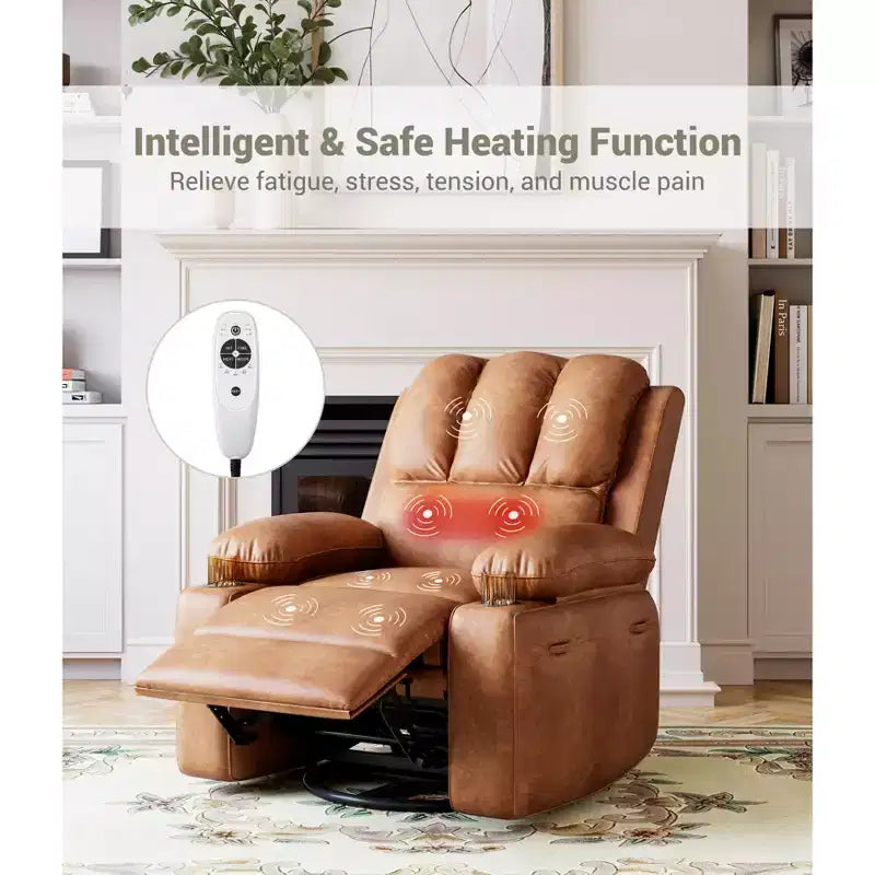 Poltrona reclinabile massaggiante, reclinabile girevole in pelle PU per soggiorno, cameretta o home theater, divano reclinabile ergonomico con portabicchieri
