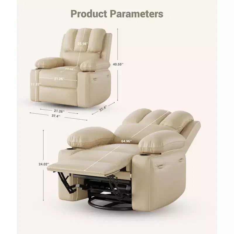 Poltrona reclinabile massaggiante, reclinabile girevole in pelle PU per soggiorno, cameretta o home theater, divano reclinabile ergonomico con portabicchieri