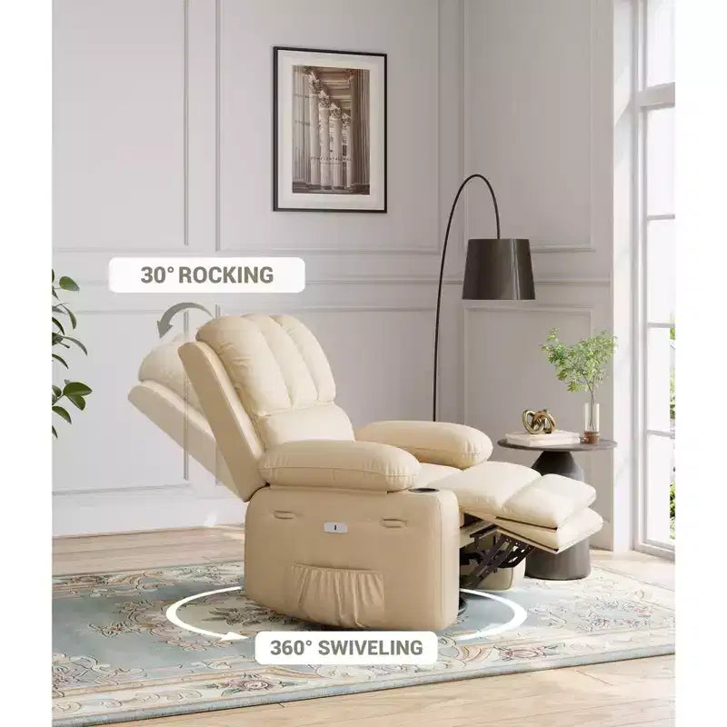 Poltrona reclinabile massaggiante, reclinabile girevole in pelle PU per soggiorno, cameretta o home theater, divano reclinabile ergonomico con portabicchieri