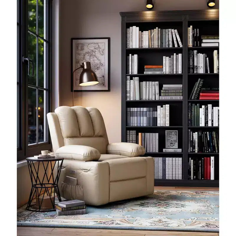 Poltrona reclinabile massaggiante, reclinabile girevole in pelle PU per soggiorno, cameretta o home theater, divano reclinabile ergonomico con portabicchieri