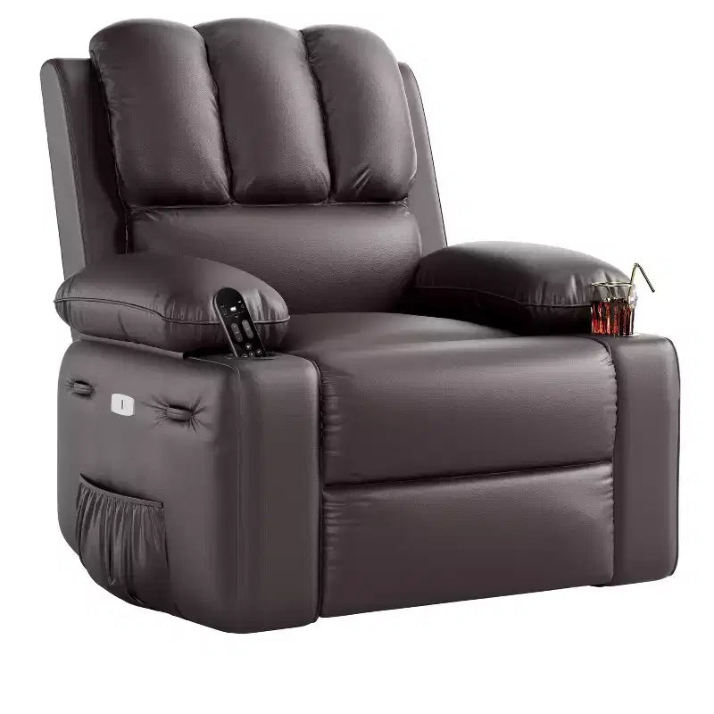Poltrona reclinabile massaggiante, reclinabile girevole in pelle PU per soggiorno, cameretta o home theater, divano reclinabile ergonomico con portabicchieri