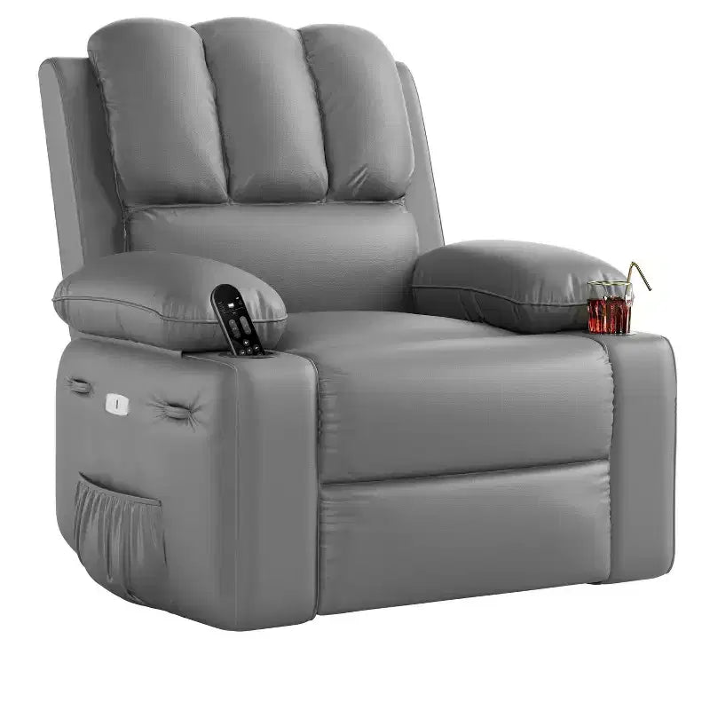 Poltrona reclinabile massaggiante, reclinabile girevole in pelle PU per soggiorno, cameretta o home theater, divano reclinabile ergonomico con portabicchieri