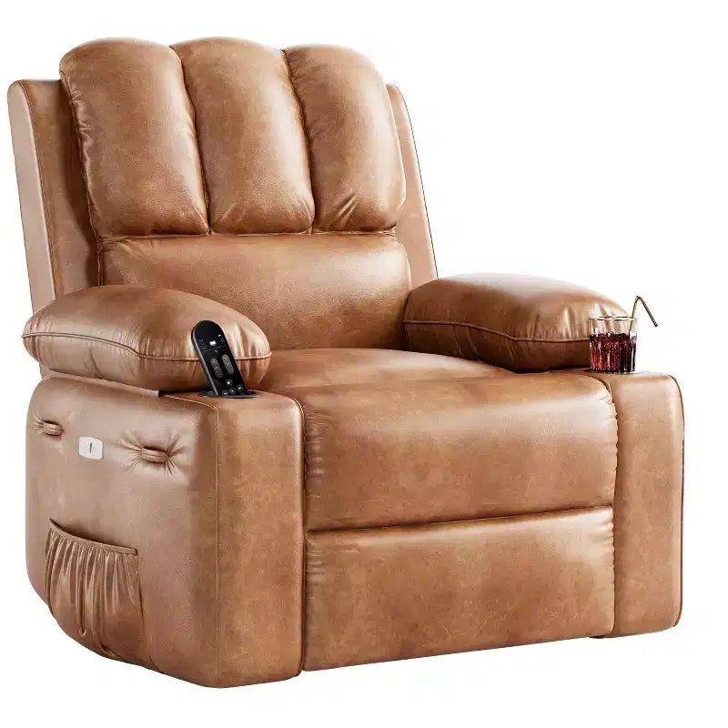 Poltrona reclinabile massaggiante, reclinabile girevole in pelle PU per soggiorno, cameretta o home theater, divano reclinabile ergonomico con portabicchieri
