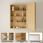 Pensile da Bagno con Specchio, Mobiletto in Legno di Rovere con Ripiani Regolabili per l'Organizzazione del Bagno