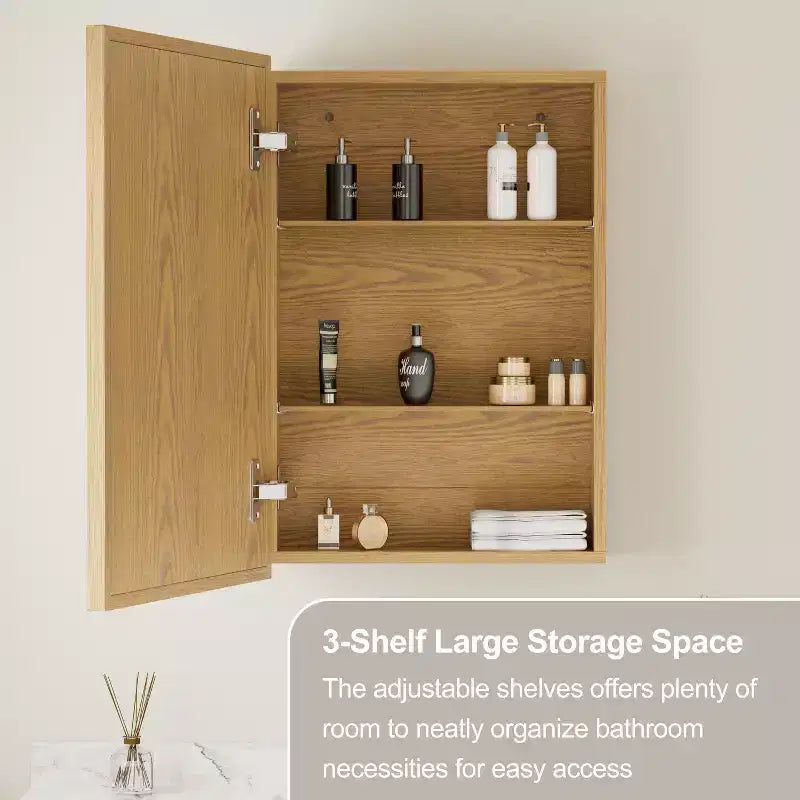 Pensile da Bagno con Specchio, Mobiletto in Legno di Rovere con Ripiani Regolabili per l'Organizzazione del Bagno