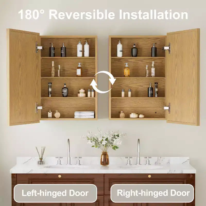 Pensile da Bagno con Specchio, Mobiletto in Legno di Rovere con Ripiani Regolabili per l'Organizzazione del Bagno
