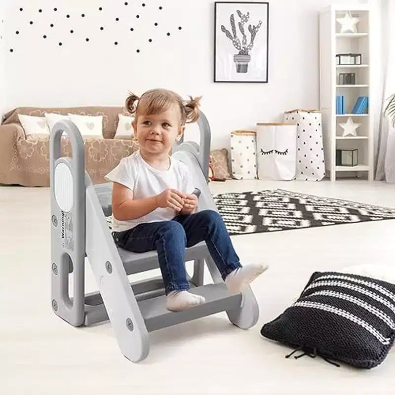 Foldable Kids Step Stool for Bathroom Sink, Toddler Adjustable 3 Steps Stool with Handles, Toilet Potty Training, Nursery Ladder Standing