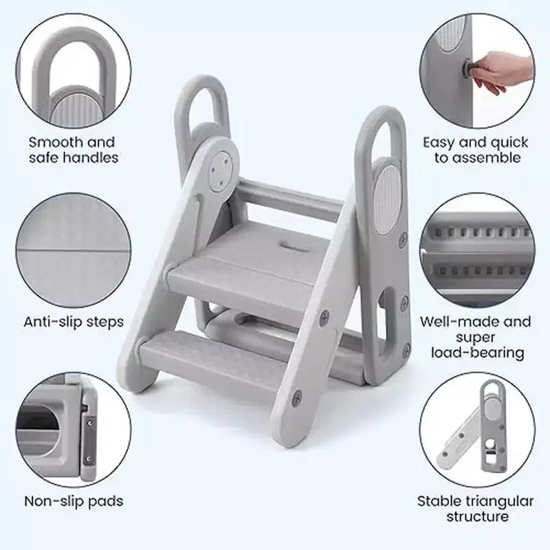 Sgabello pieghevole per bambini per lavandino del bagno, sgabello regolabile a 3 gradini per bambini con maniglie, per l'addestramento al vasino, scaletta in piedi per la scuola materna