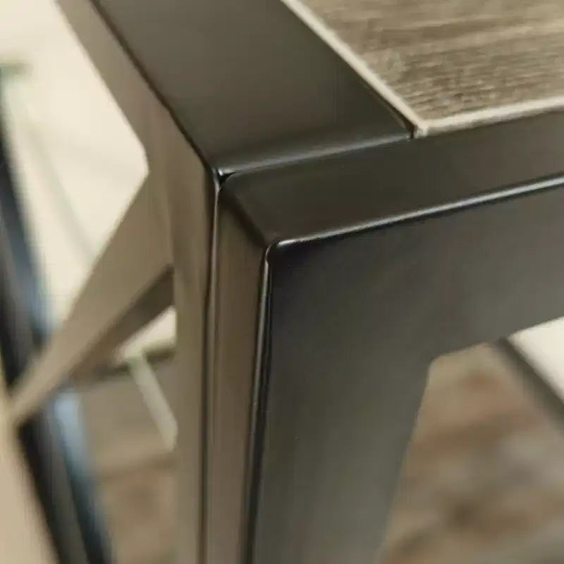 Tavolino Laterale Industriale Moderno - Piano in Vetro Temperato e Legno MDF Naturale con Struttura in Metallo per Camera da Letto e Soggiorno
