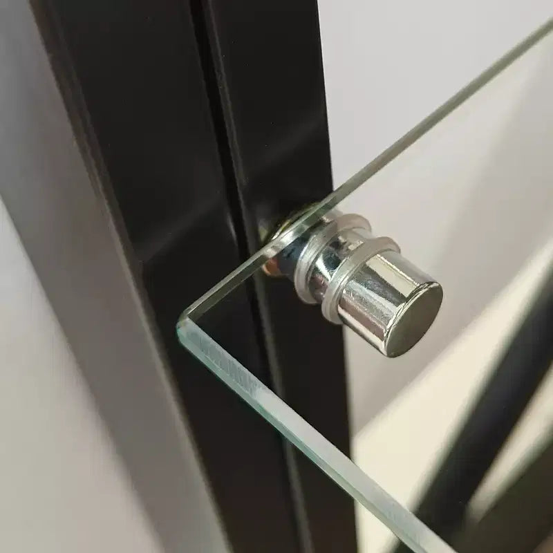 Tavolino Laterale Industriale Moderno - Piano in Vetro Temperato e Legno MDF Naturale con Struttura in Metallo per Camera da Letto e Soggiorno