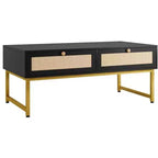 Coffee Table with Hidden Compartment and Storage Shelf, 45.66 Inch Coffee Table with Rattan Woven Door Panel , Suitable for Living Room, Apartment