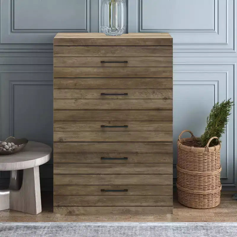 Galano Hamsper 5 Drawer Chest (Interlock) - Knotty Oak
