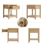 Comodino bohémien in rattan da 45 cm con cassetto e pomelli in ottone, tavolino in legno con ripiano aperto per camera da letto/soggiorno