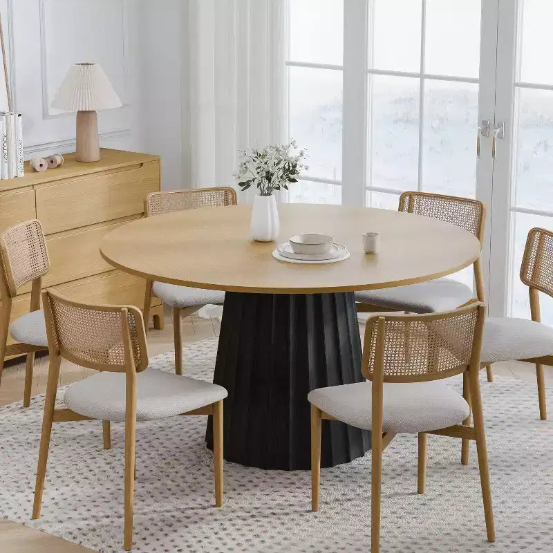 PexFix 52 Solid Wood Round Dining Table Kitchen Table for 4-6 with Tabletop and Fluted Tapered Base for Living/Dining Room Coffee Office Natural