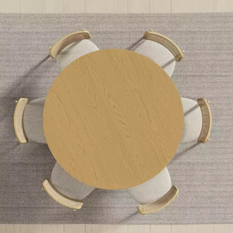 Tavolo da pranzo rotondo da 132 cm in legno massello per 4-6 persone con base affusolata scanalata, naturale