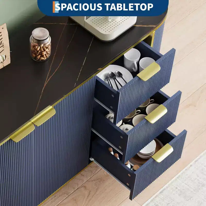 Credenza laterale da 60", tavolo buffet ovale con ante scorrevoli curve, cassetti e ripiano regolabile, mobile bar per sala da pranzo e soggiorno