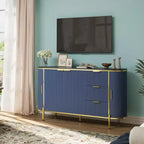 Credenza laterale da 60", tavolo buffet ovale con ante scorrevoli curve, cassetti e ripiano regolabile, mobile bar per sala da pranzo e soggiorno