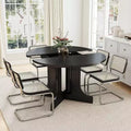 Zevemomo 43-59 Expandable Dining Table, for 4-6, with Removable Leaf, Trestle X-Shaped Base & Metal Track for Dining Room, Living Room-Black